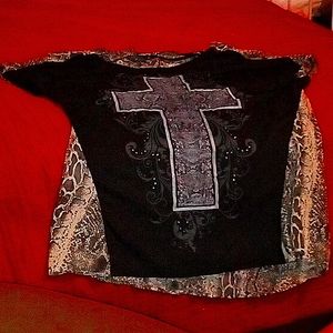 See through cross shirtsleeve shirt